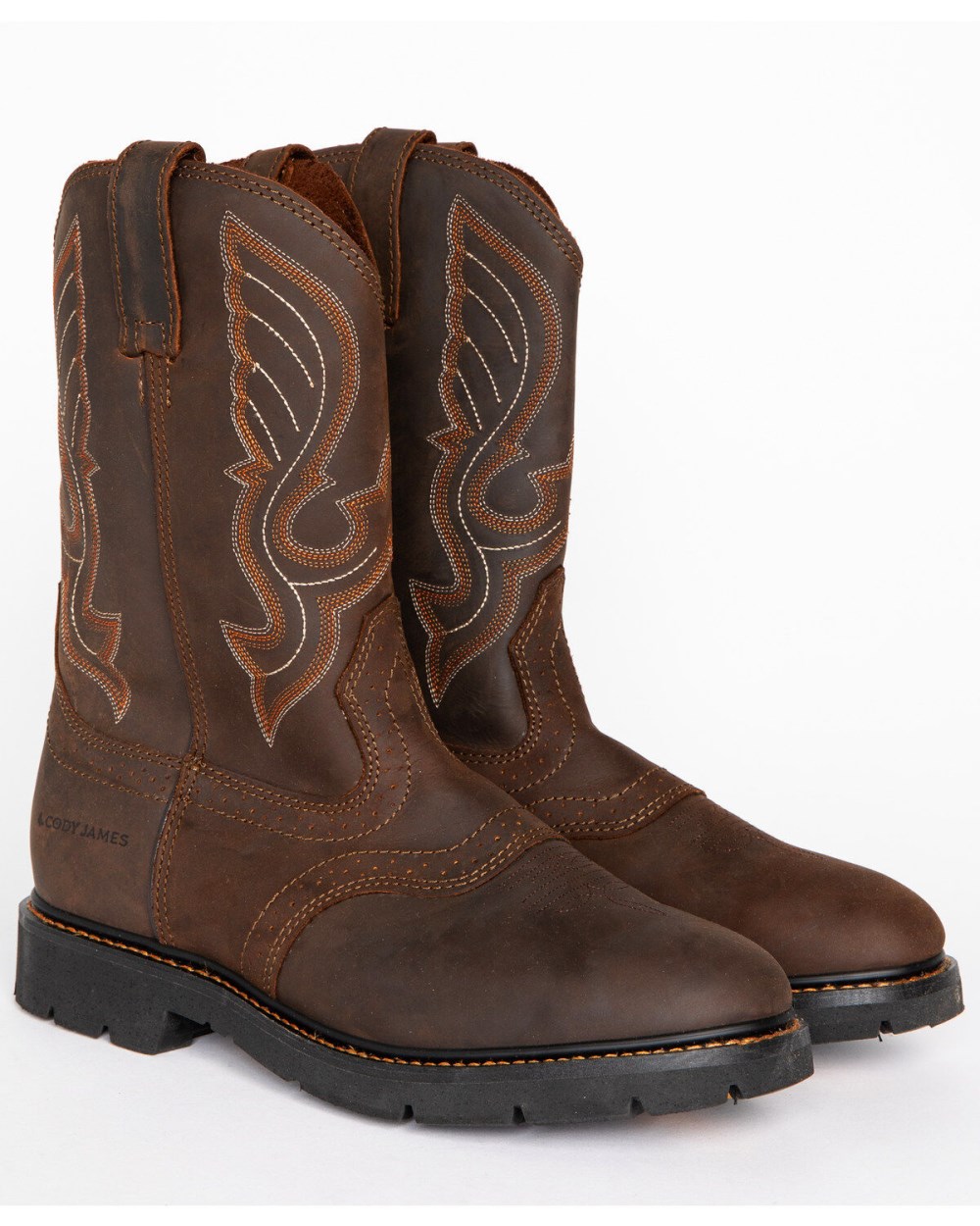 Cody James - Men's Mustang Western Pull-On Work Boots - Soft Toe | Brown Cody James - Men's Mustang Western Pull-On Work Boots - Soft Toe | Brown