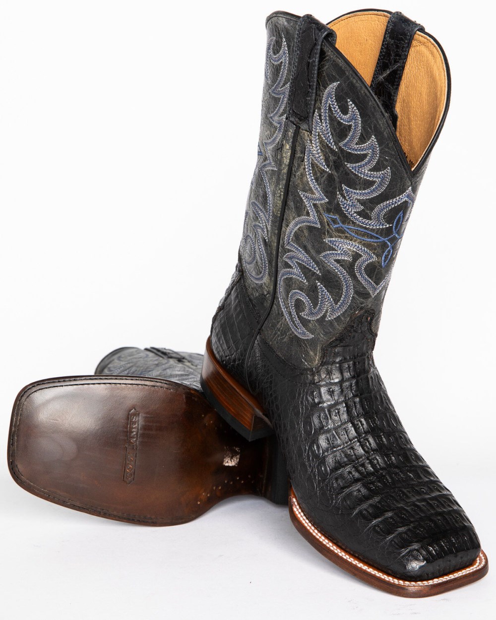 Cody James - Men's Caiman Embroidered Exotic Boots - Broad Square Toe | Black Cody James - Men's Caiman Embroidered Exotic Boots - Broad Square Toe | Black