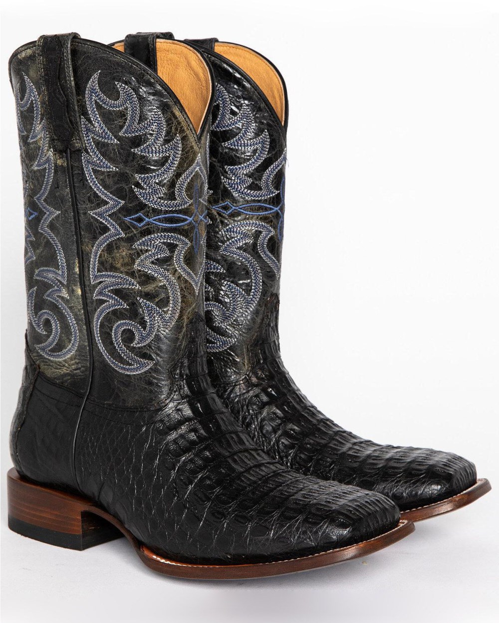 Cody James - Men's Caiman Embroidered Exotic Boots - Broad Square Toe | Black Cody James - Men's Caiman Embroidered Exotic Boots - Broad Square Toe | Black