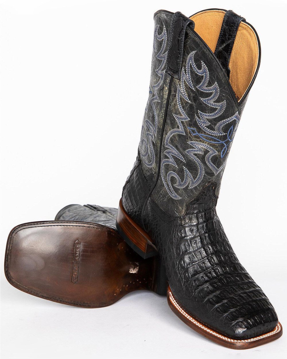 Cody James - Men's Caiman Embroidered Exotic Boots - Broad Square Toe | Black Cody James - Men's Caiman Embroidered Exotic Boots - Broad Square Toe | Black