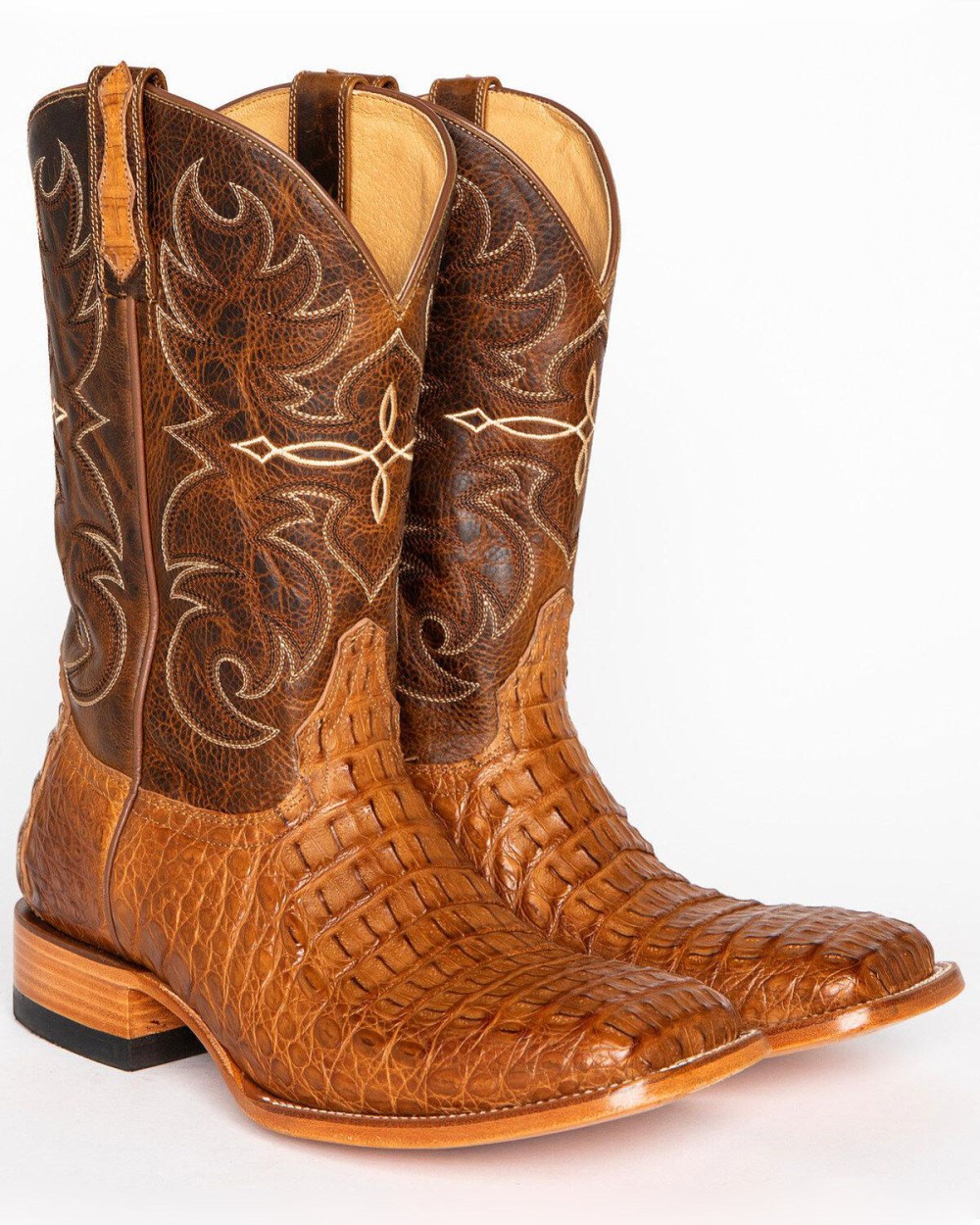 Cody James - Men's Burnished Caiman Exotic Boots - Wide Square Toe | Brown