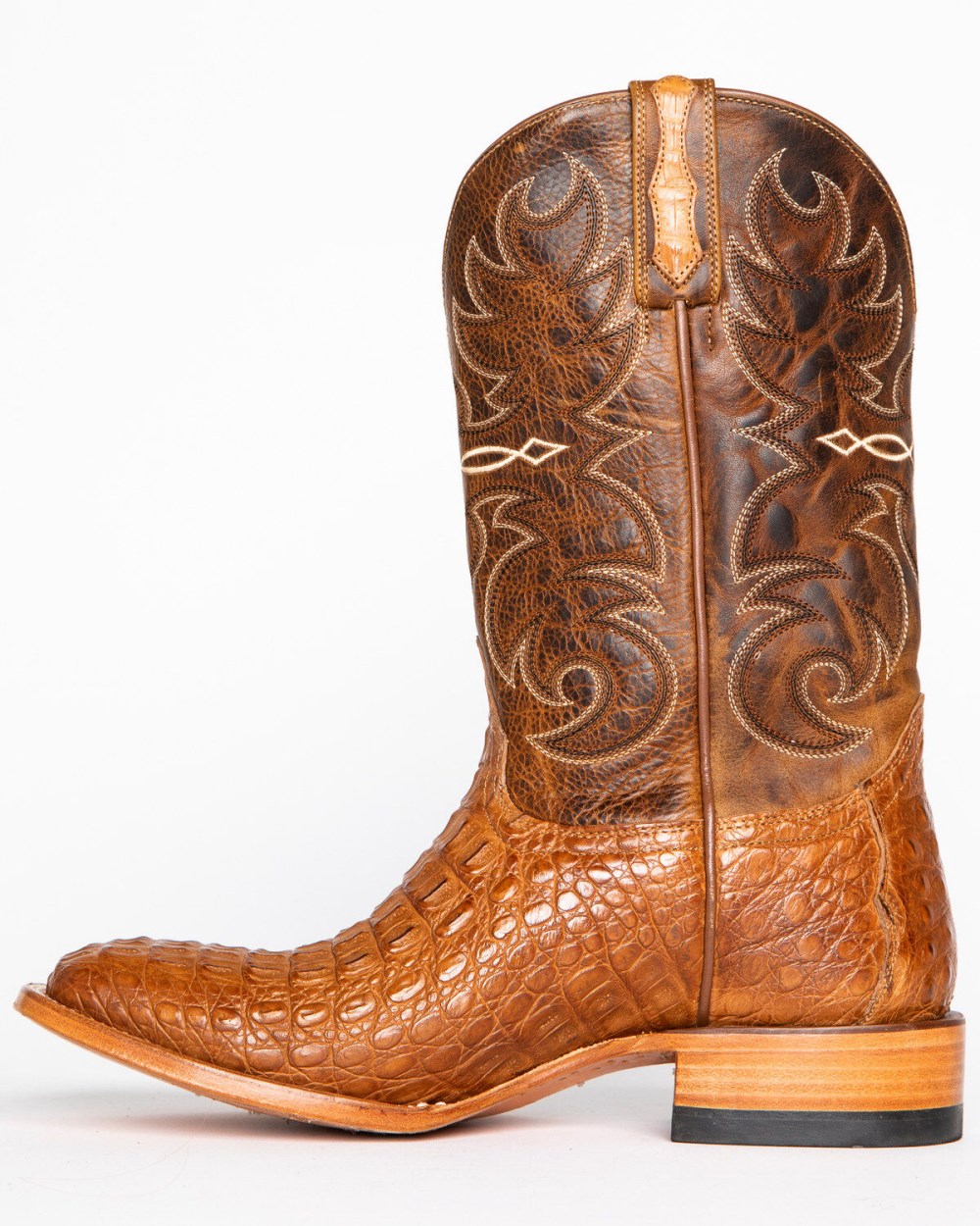 Cody James - Men's Burnished Caiman Exotic Boots - Wide Square Toe | Brown